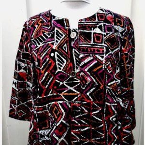 Lara Lane Womens 10 Jacket Black Three Quarter Sleeve Artsy Ethnic Print